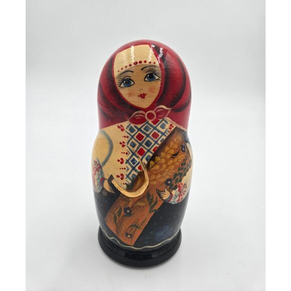 Vintage Russian Matryoshka Nesting Dolls 6-Piece Hand-Painted Floral Wooden Set - Picture 3 of 3